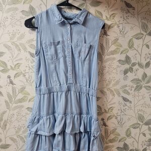 Guess Light Blue Ruffled Mini Dress